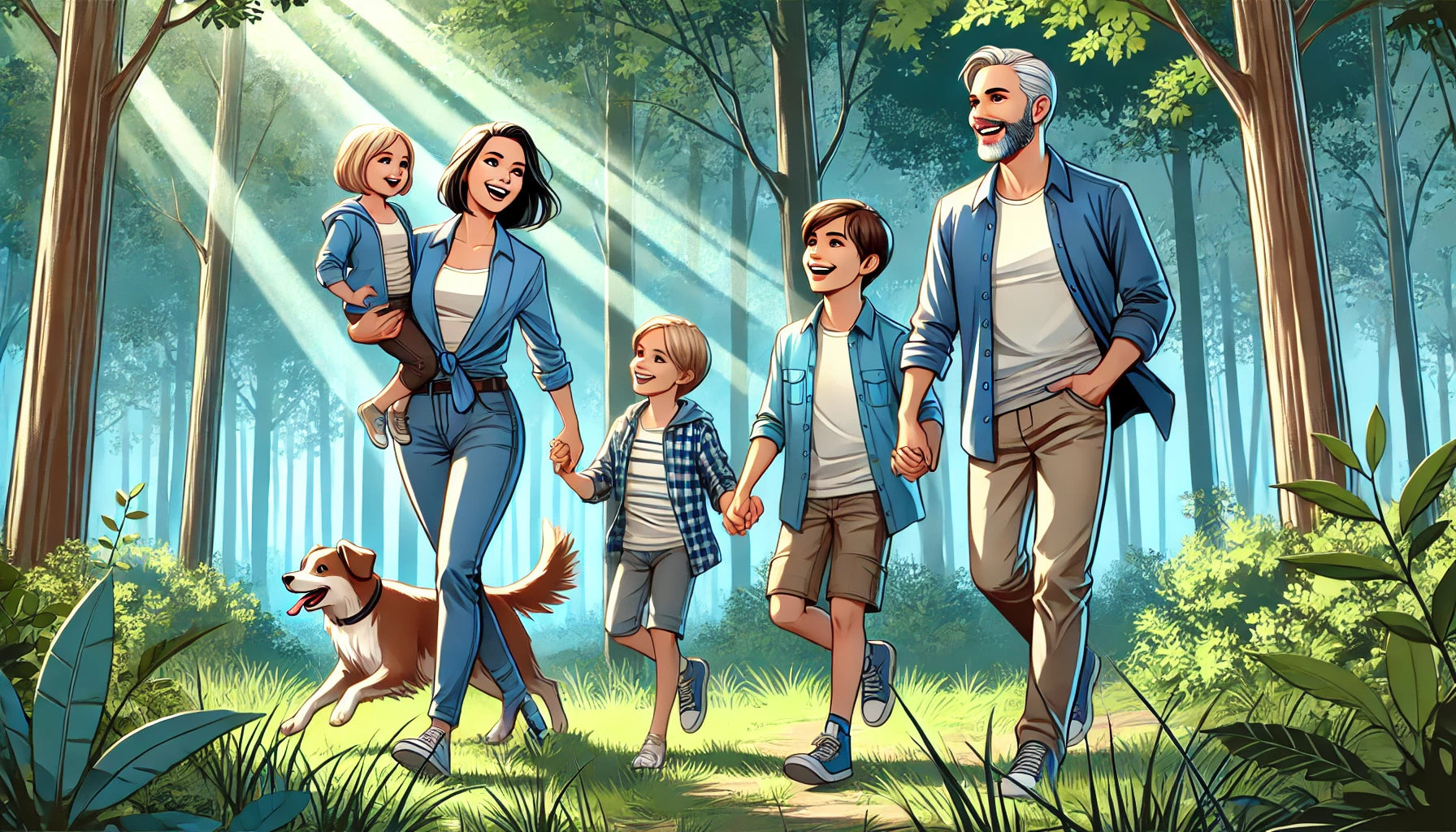 Illustration of a family walking in the forest - ByeByeTick